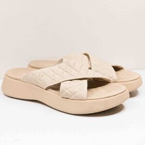 VIVAIA Quilted Cross Strap Platform Slide Sport Sandals Golden Almond Sz 41.5/10